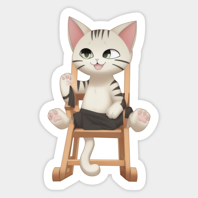 Funny Cat on a Folding Chair Sticker by Rishirt